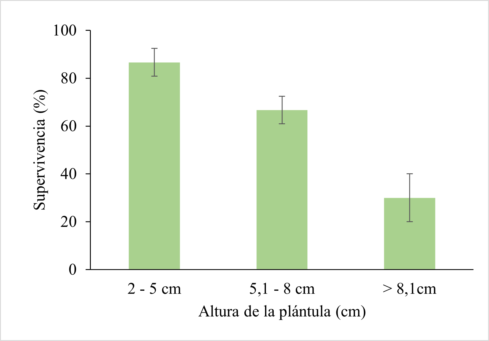 Efecto del tamaño de plántula sobre la supervivencia al trasplante de plántulas de C. officinalis L